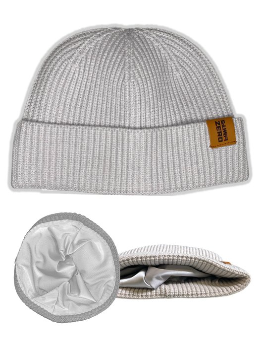"Locked in" Satin lined beanie Silver Pearl