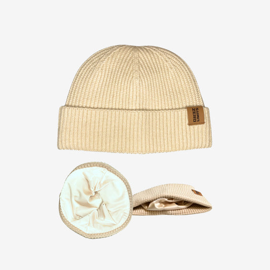 Locked in" Satin lined beanie Eggshell
