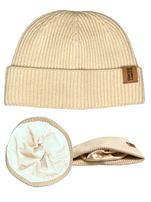 Locked in" Satin lined beanie Eggshell